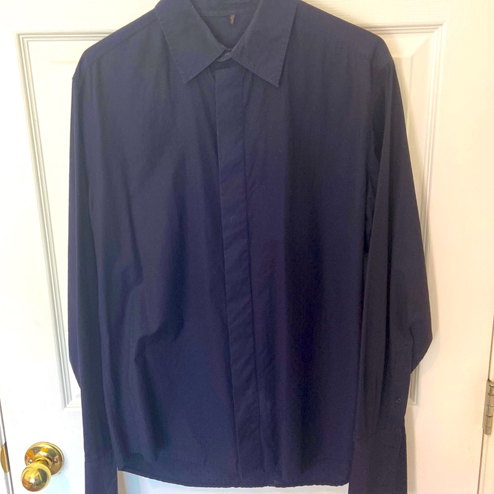 Elie Tahari Button Down Shirt w/ French Cuffs. Dark Blue - Medium